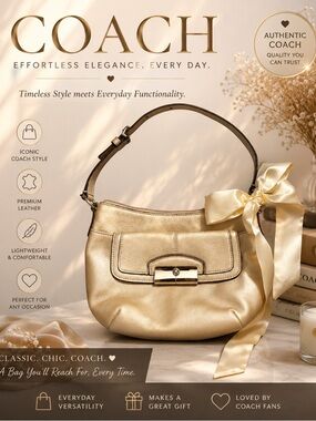 Coach Pearl Cream Leather Shoulder Bag with Satin Bow